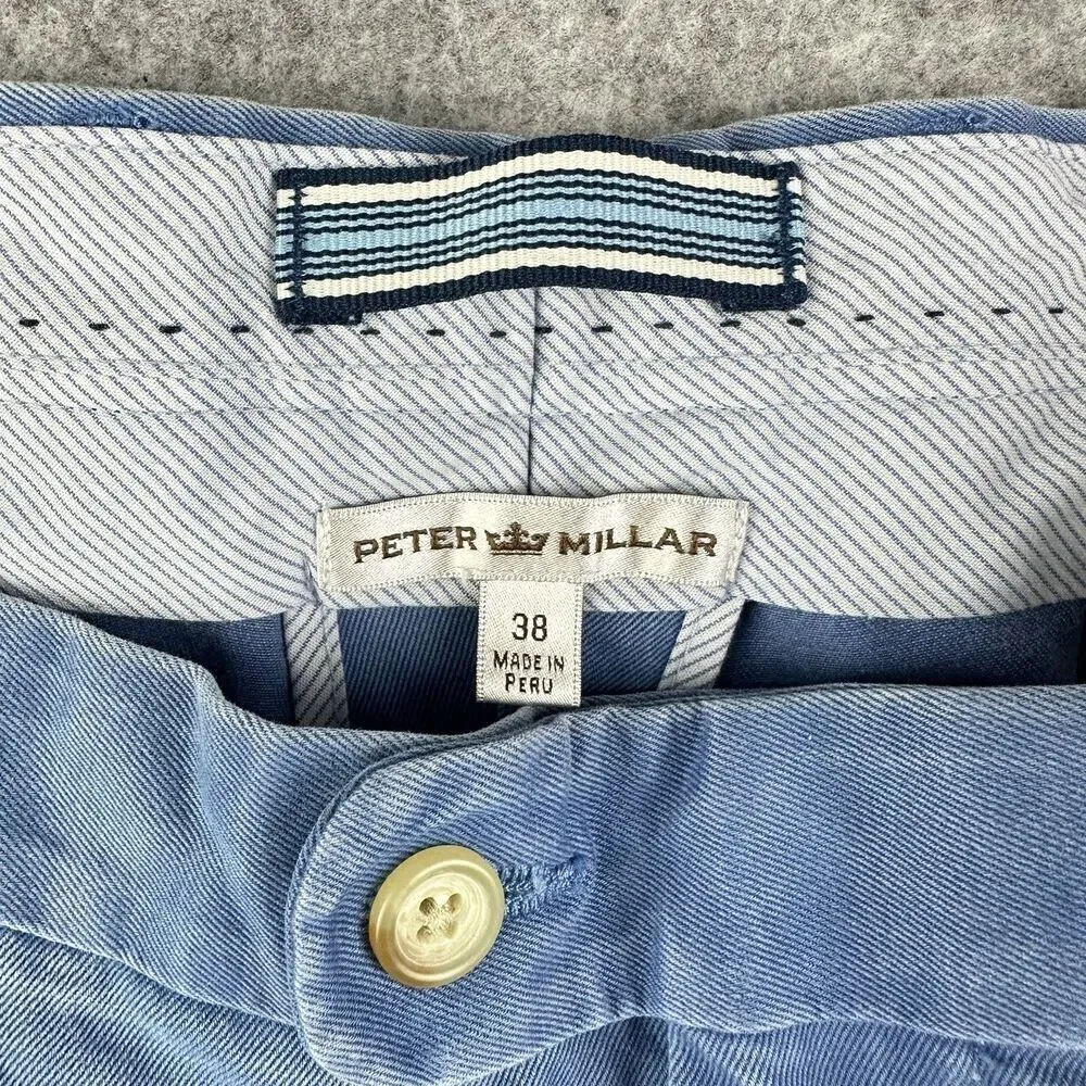 Peter Millar Shorts Mens 38 Blue Winston Washed Twill Chino Pima Cotton Preppy